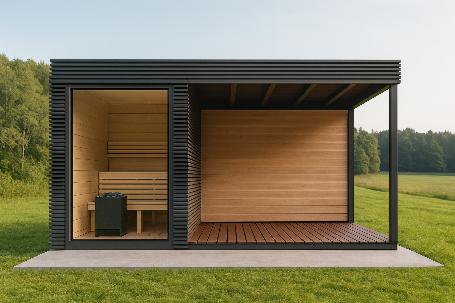 Nowoczesna altana wyposażona w saunę fińską
